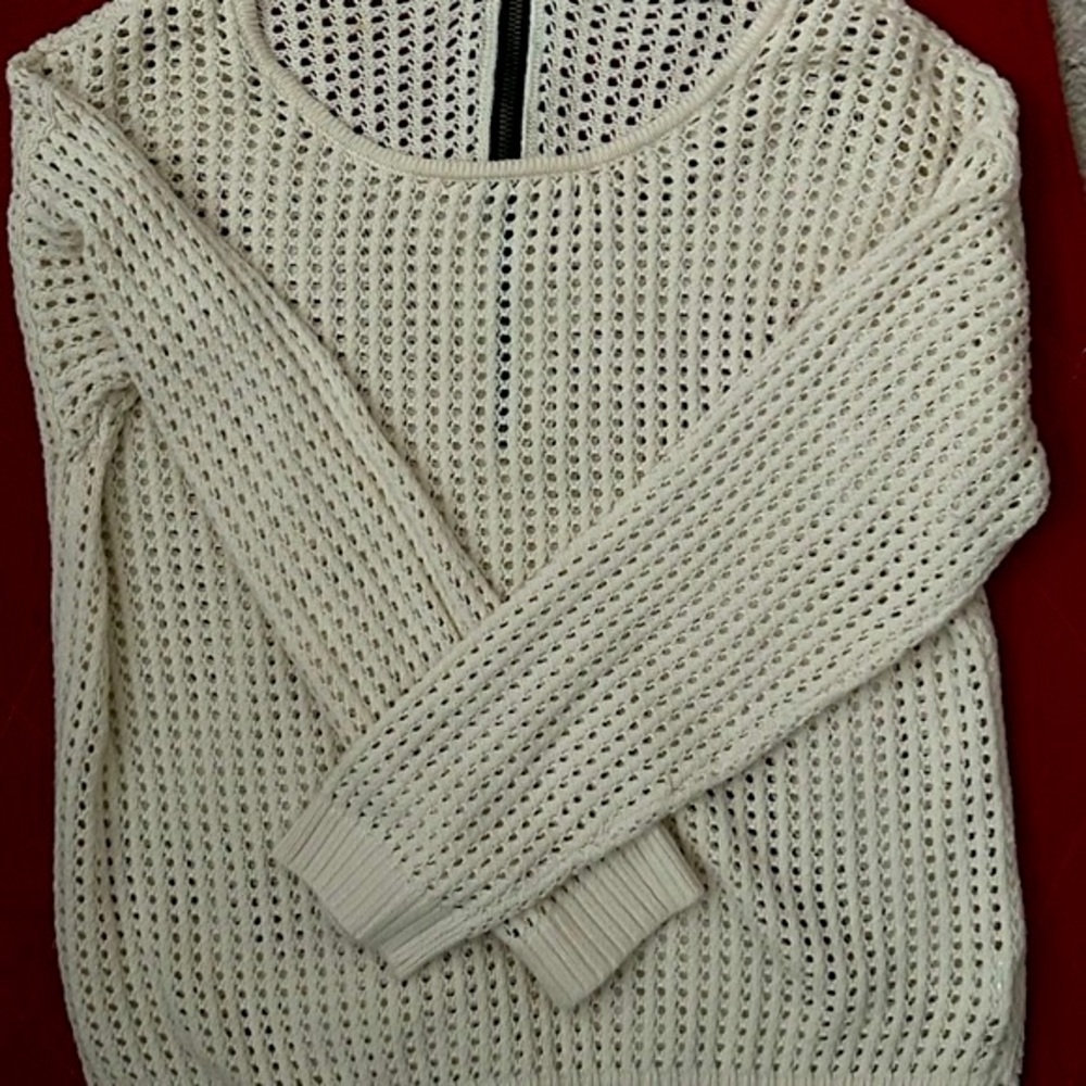 Cream colored sweater waffle knit back zipper